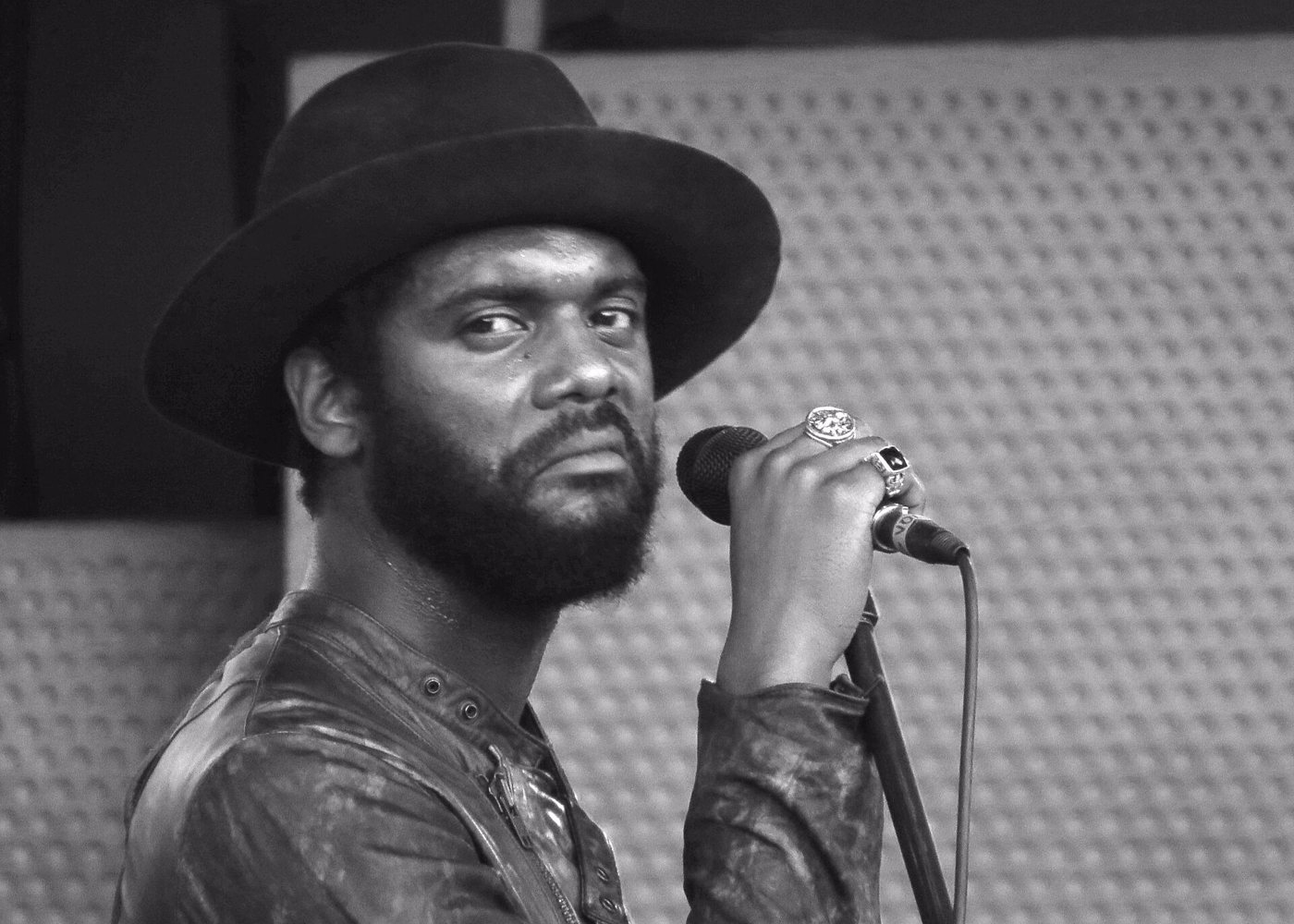 Gary Clark Jr. playing electric guitar on stage at the Chicago Blues Festival