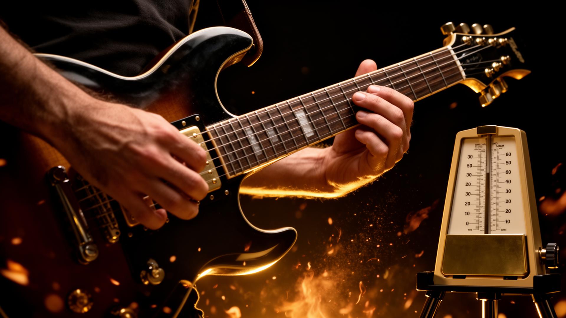 Guitarist practicing with metronome
